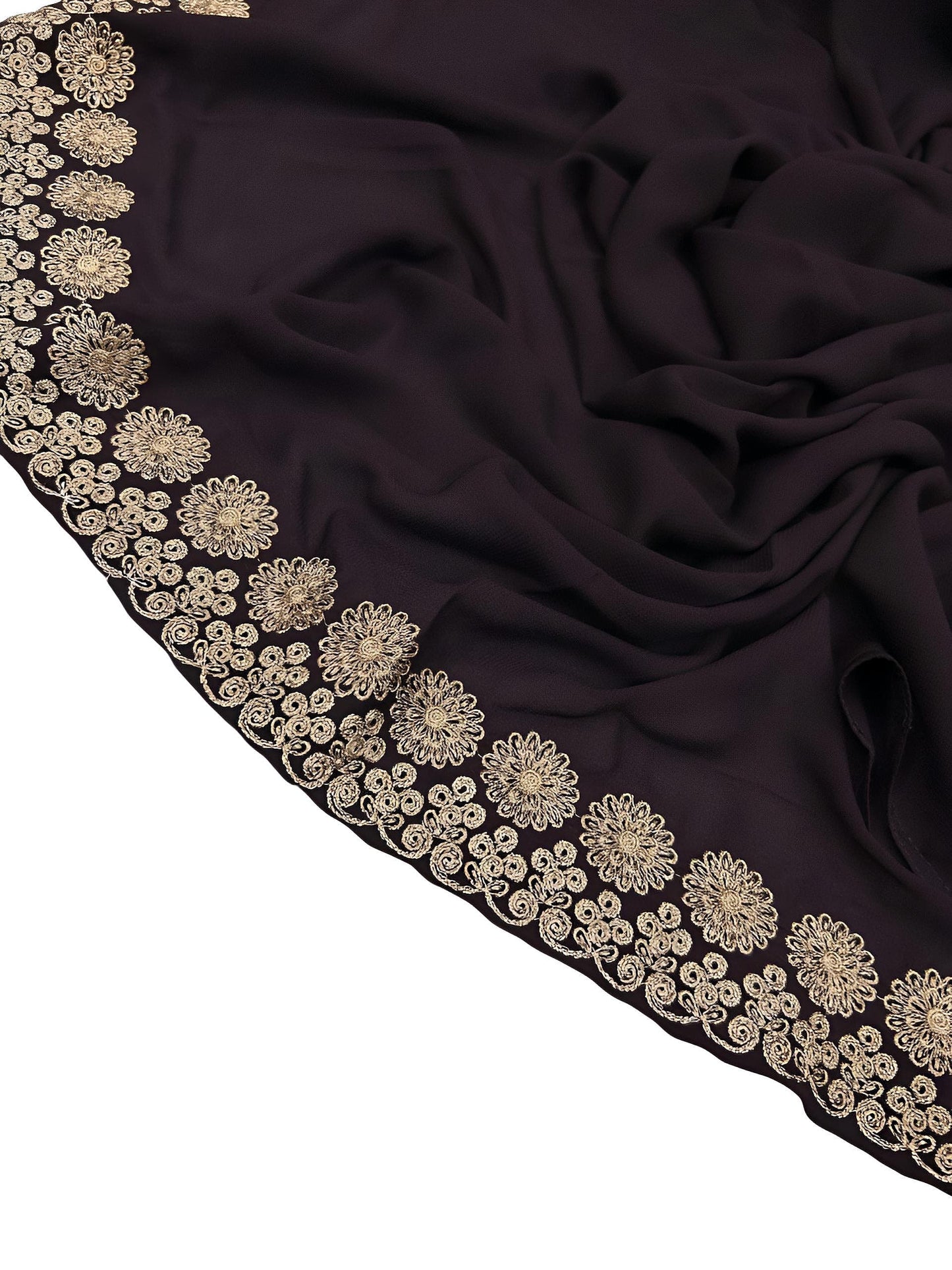 Luxury Raisin Purple Floral Gold Border Korean Shaal
