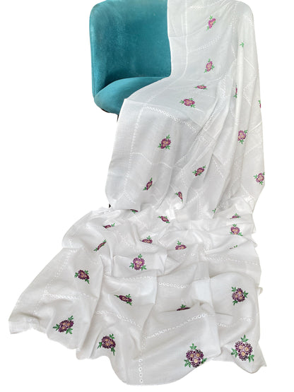 Pink Rose Handembroidered Lawn Dupatta