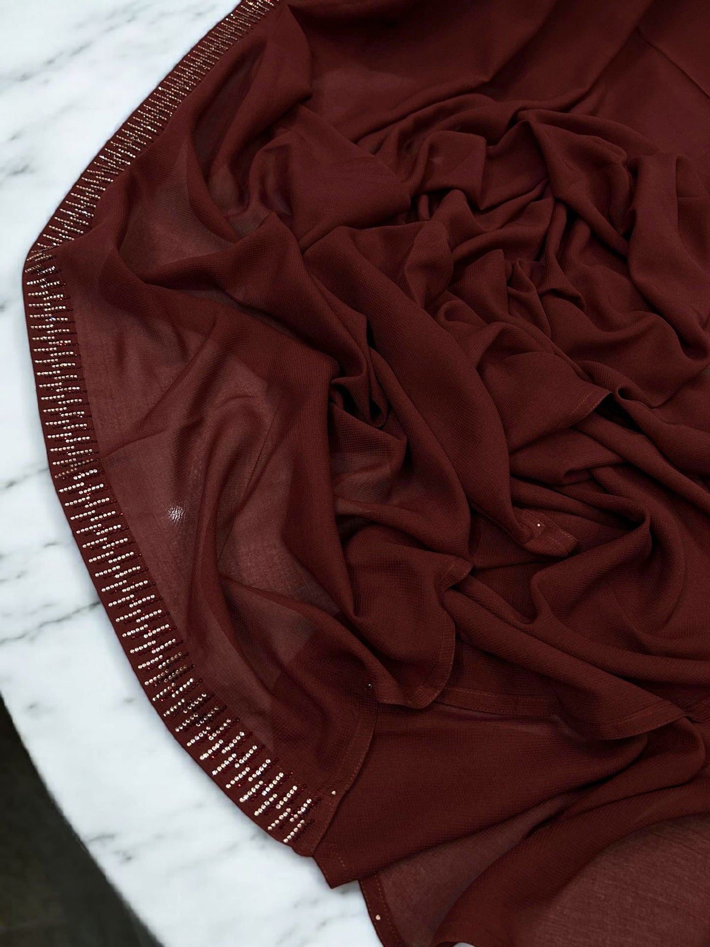 Sangria Linear Border Embroidered Korean Shaal