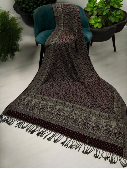 Starry Paisley Pashmina Shawl - Burgundy Peanut Beown
