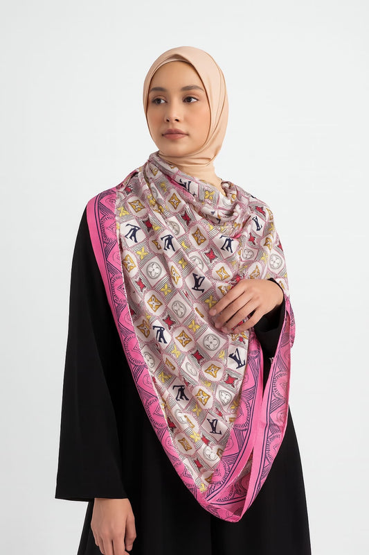 Large Satin Silk Scarf - Candy Pink LV