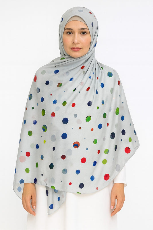 Large Satin Silk Scarf - Chrome Polka Dots
