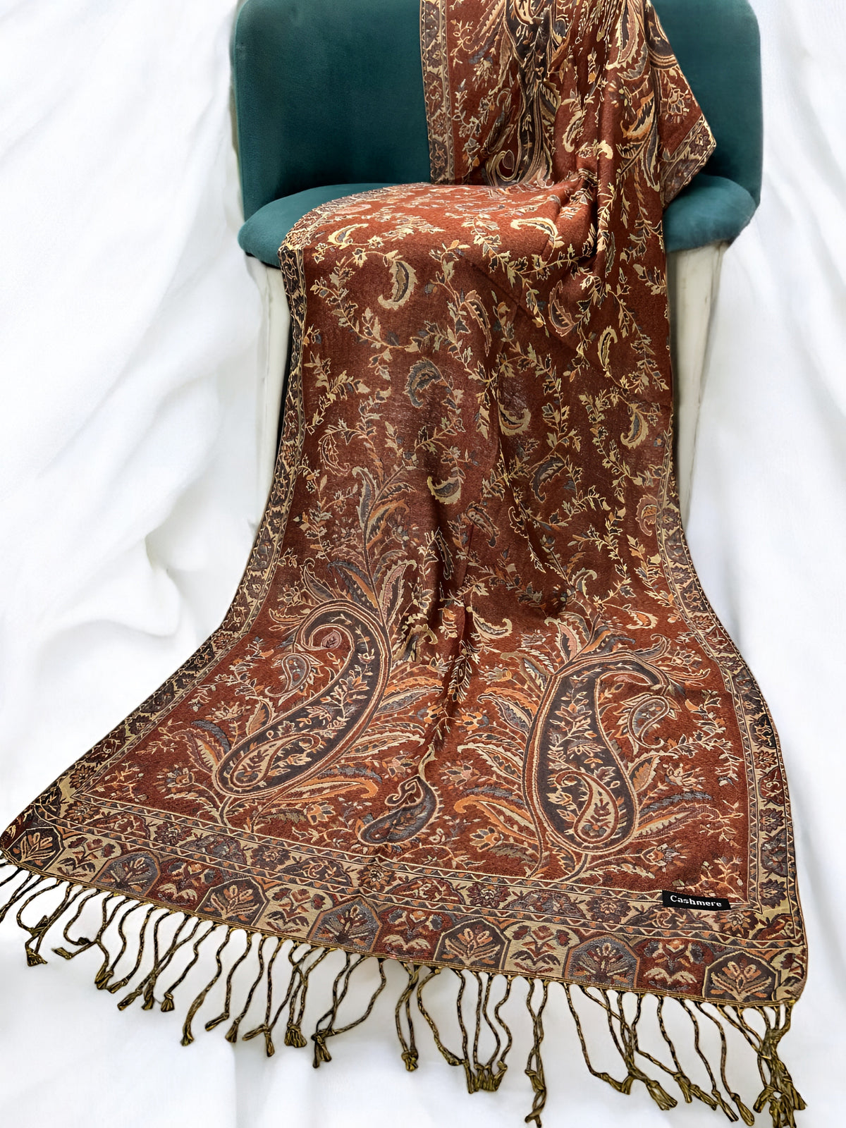 Rust Mauve Persian Garden Paisley Two-Tone Pashmina Hijab
