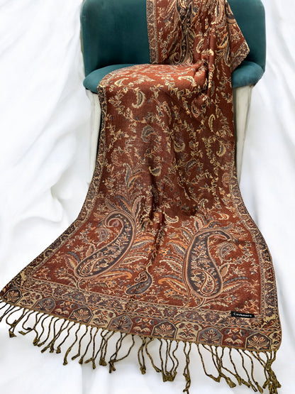 Rust Mauve Persian Garden Paisley Two-Tone Pashmina Hijab