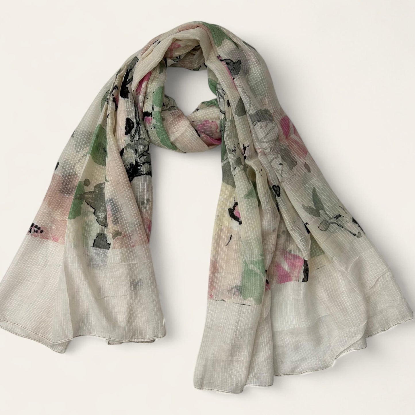 Beige Cream Mixed Floral Printed Lawn Hijab