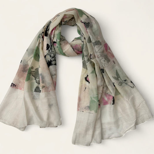 Beige Cream Mixed Floral Printed Lawn Hijab