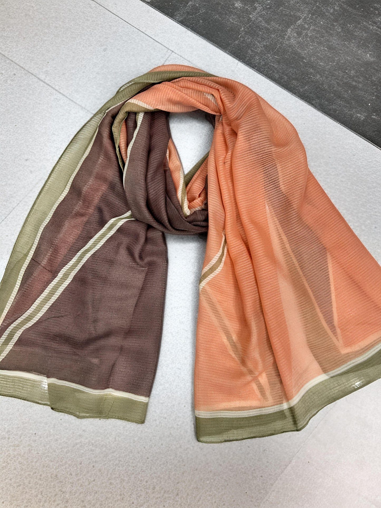 Peach Olive Border Printed Modal Hijab