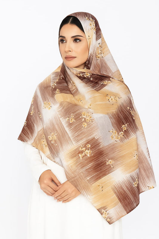 Taupe Brown Sketches Patterned Printed Modal Hijab