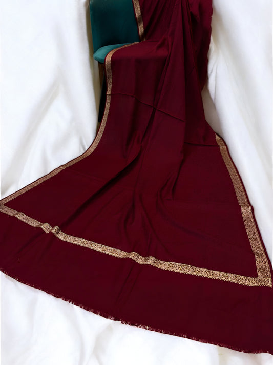 Maroon - Plain Kashmiri Border Shawl