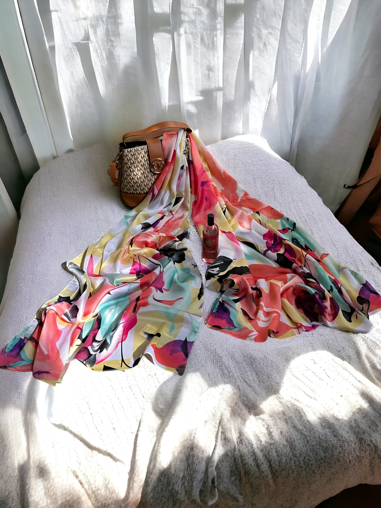 Large Satin Silk Scarf - Flamingo