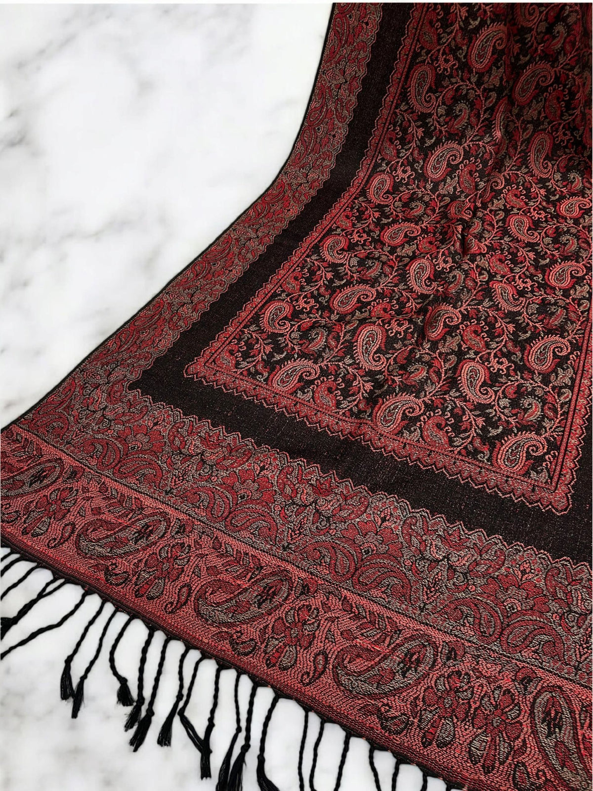 Black Coral Pink Little Paisleys Two-Tone Pashmina Hijab