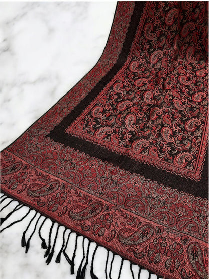 Black Coral Pink Little Paisleys Two-Tone Pashmina Hijab