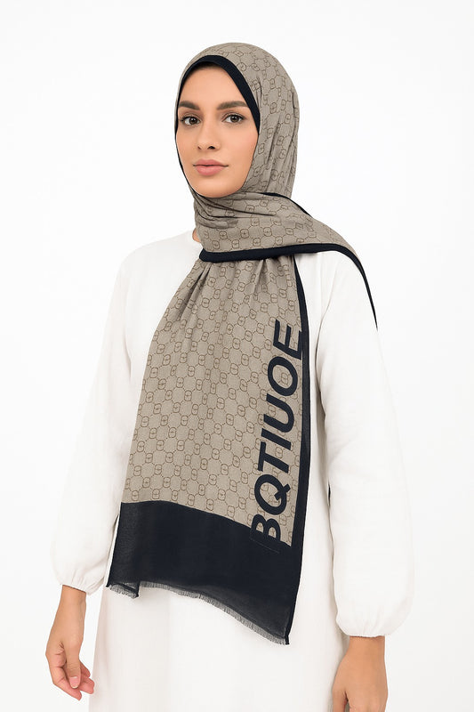 Branded Beige Black Printed Modal Hijab