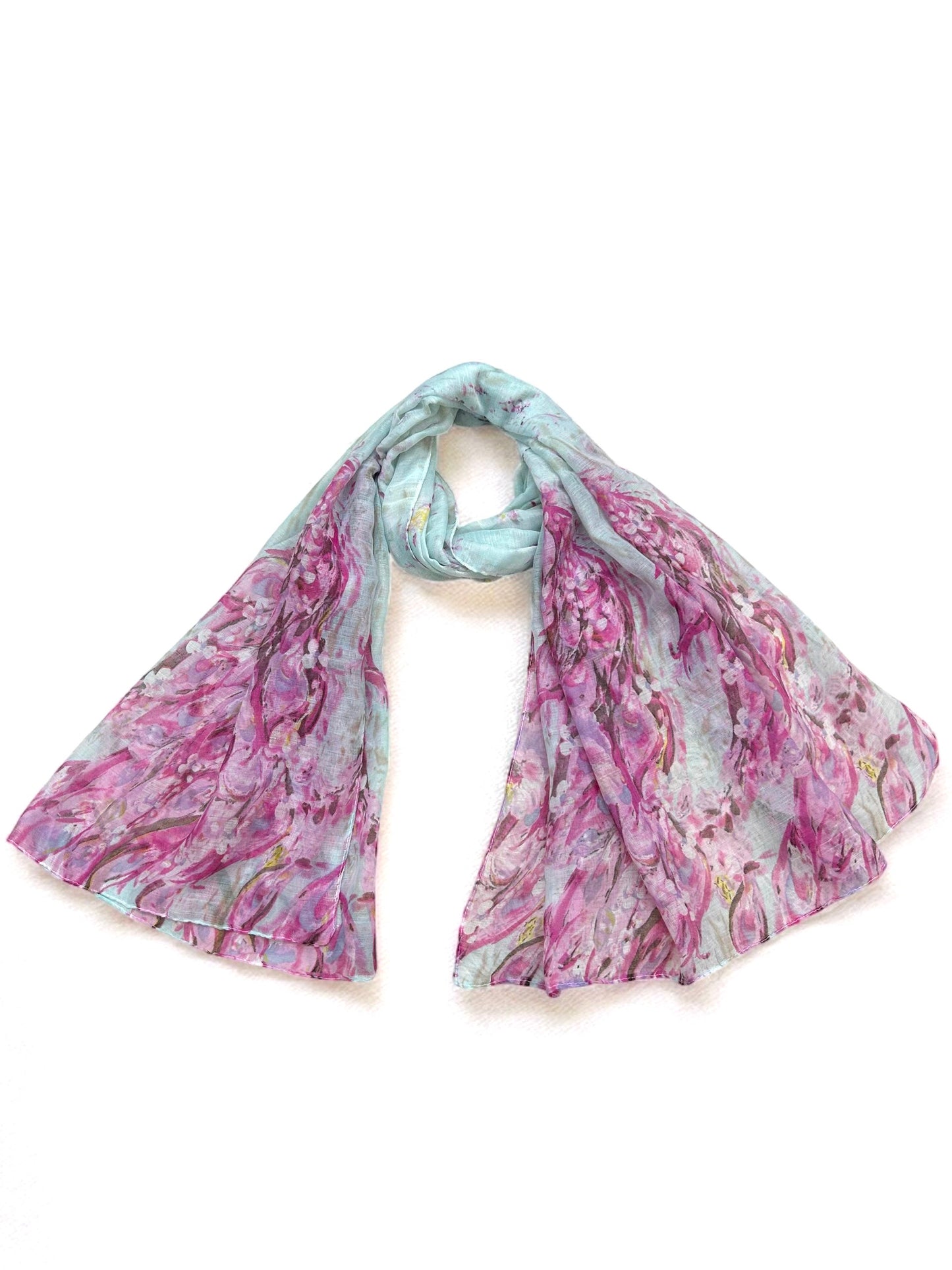 Cyan Pink Peacock Printed Modal Hijab