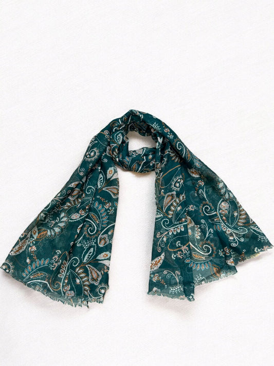 Emerald Green Paisleys Printed Lawn Hijab