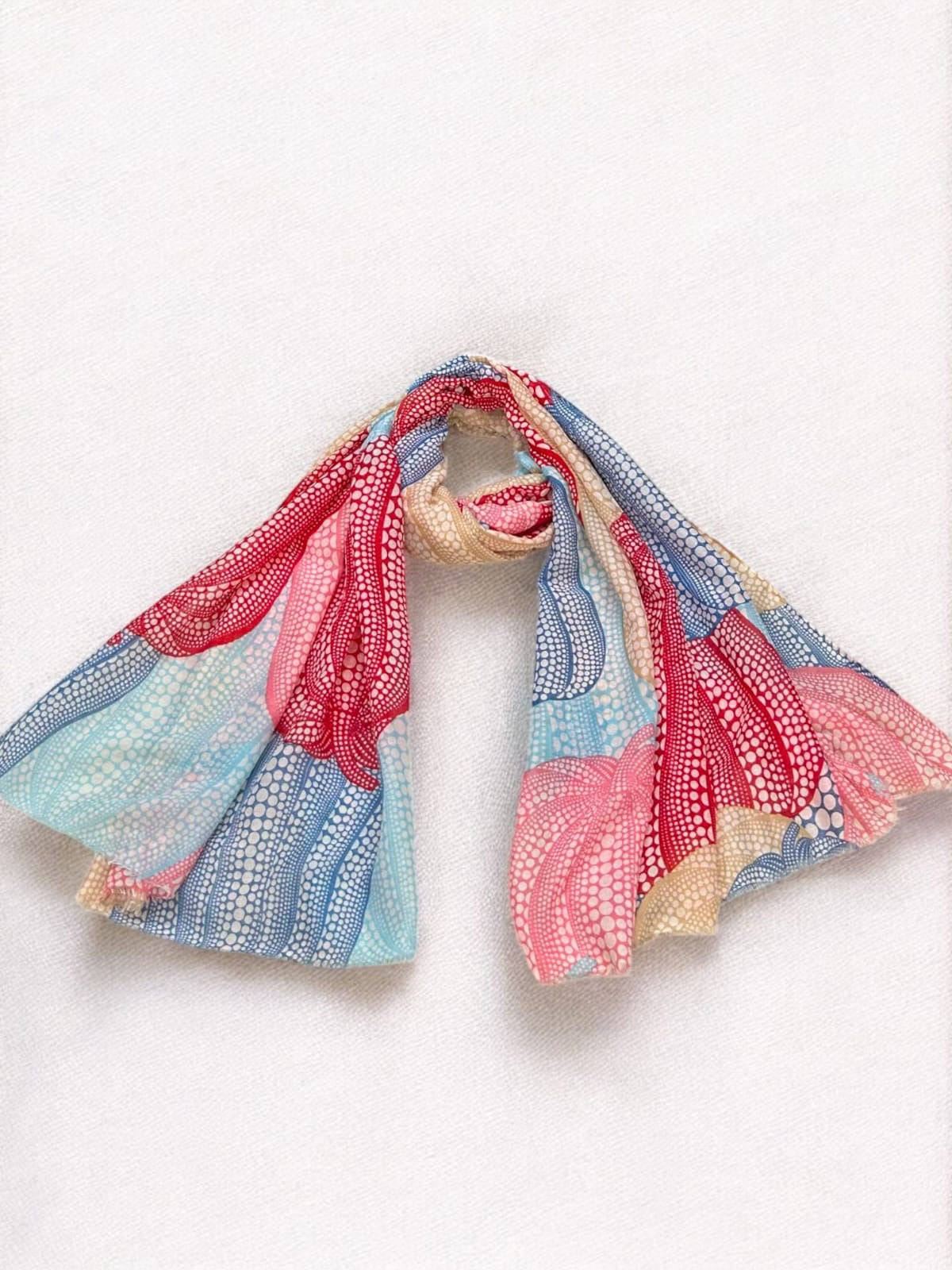 Red Blue Dotted Waves Printed Modal Hijab
