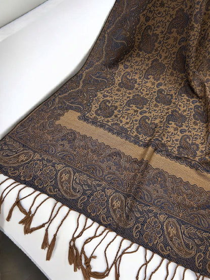 Beige Mauve Purple Damask Paisleys Dual Tone Pashmina Hijab