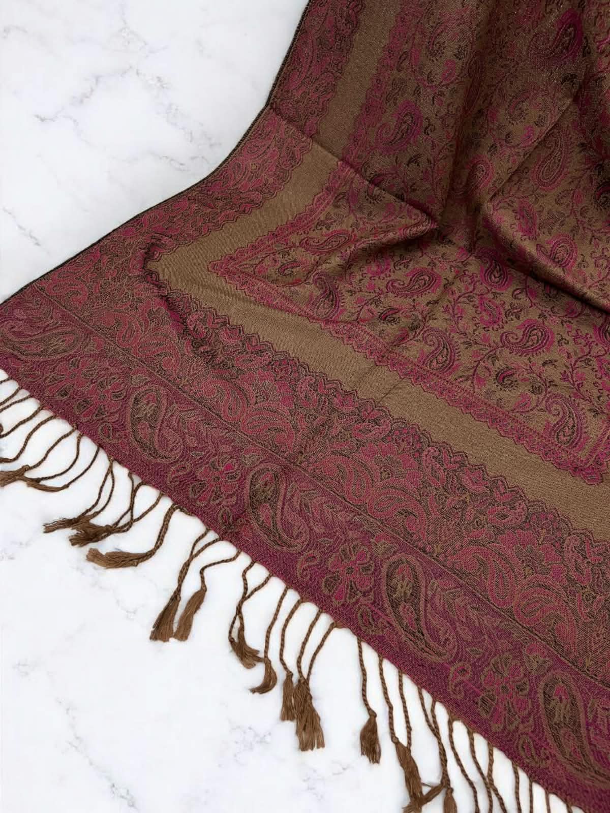 Beige Fandango Pink Little Paisleys Two-Tone Pashmina Hijab