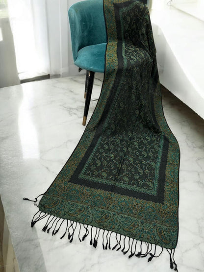 Navy Sea Green Little Paisleys Two-Tone Pashmina Hijab