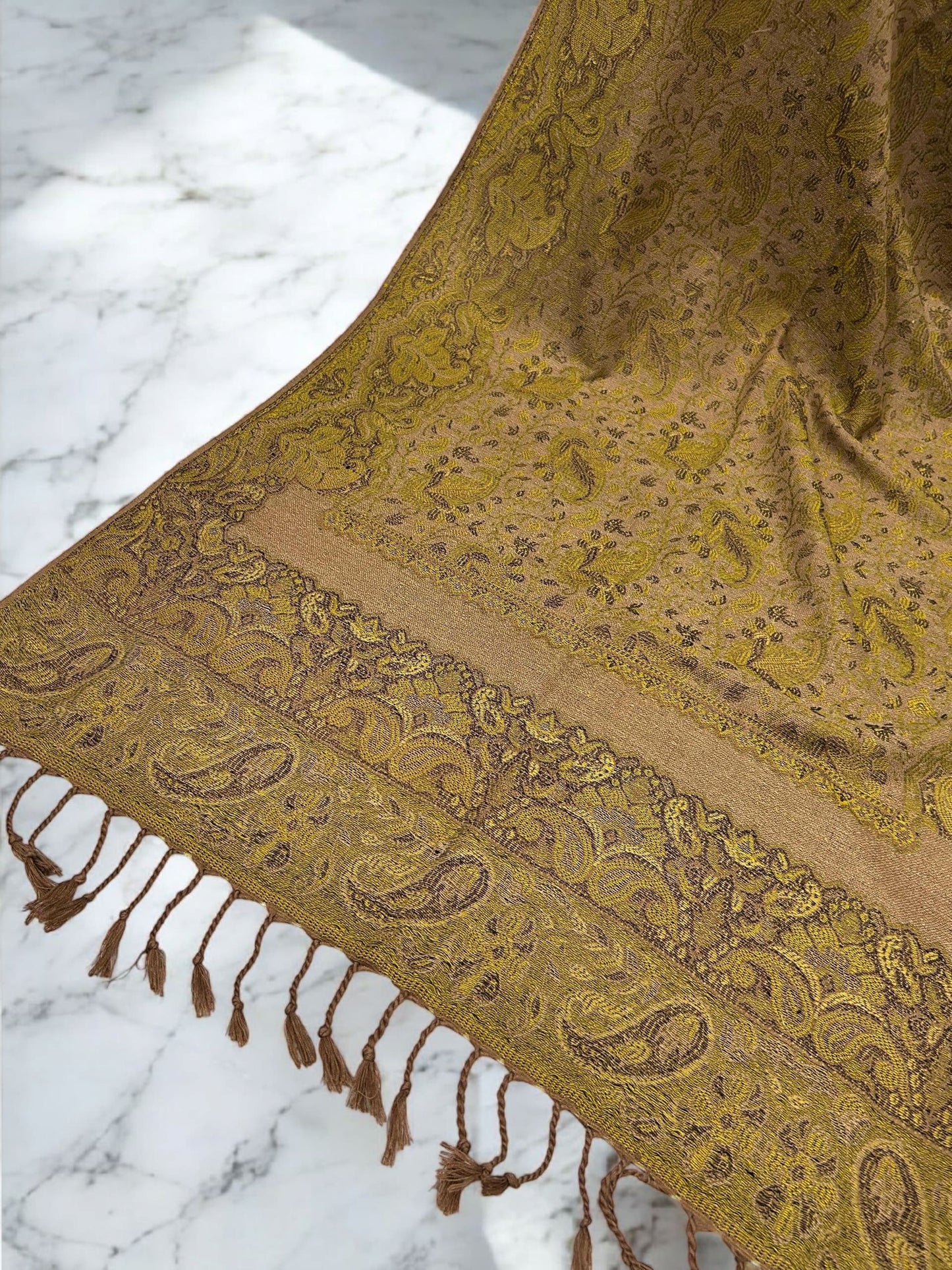 Beige Lime Olive two-tone Paisley Pashmina Hijab