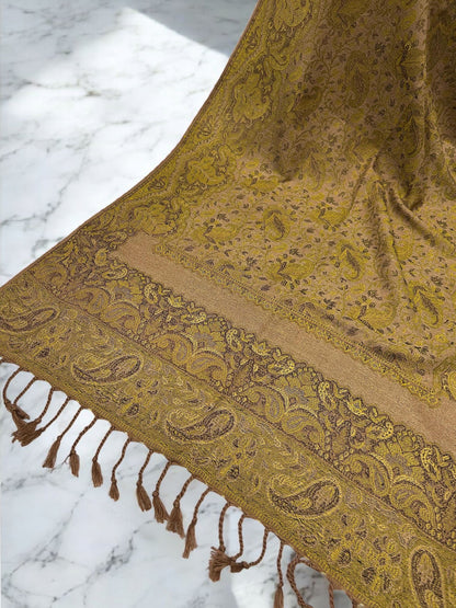 Beige Lime Olive two-tone Paisley Pashmina Hijab