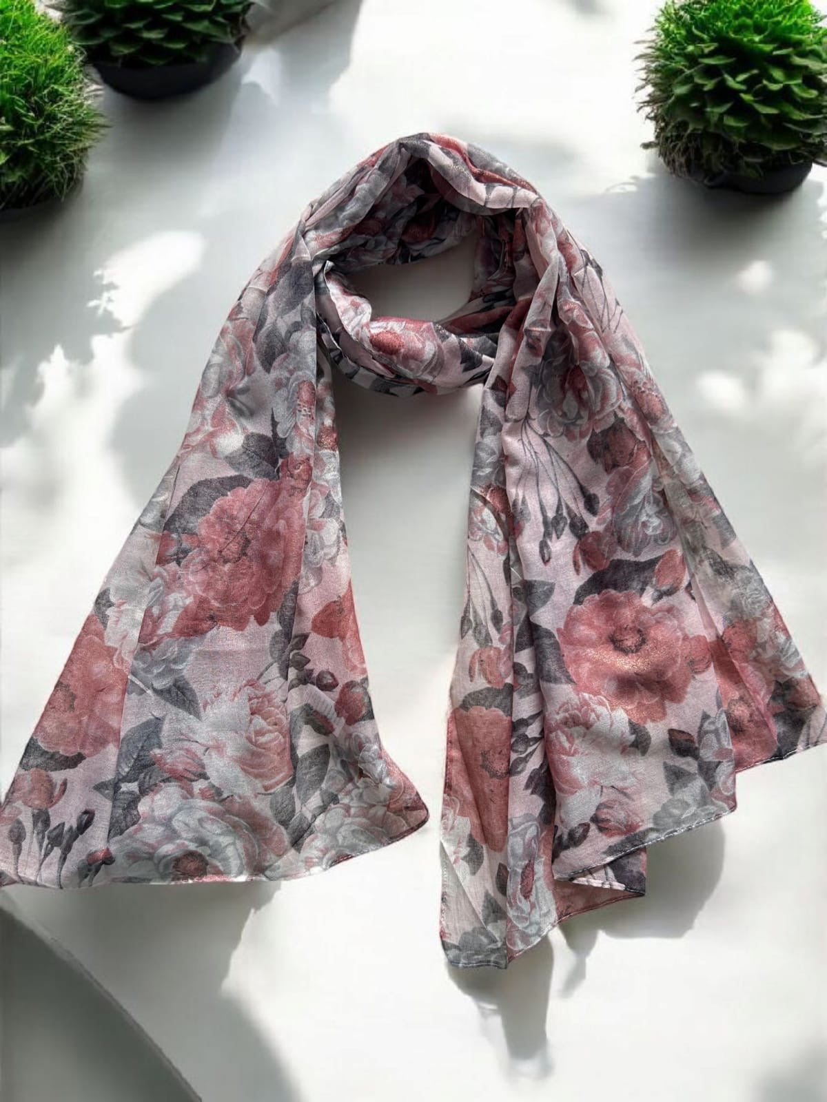 Dusty Pink Floral Printed Lawn Hijab