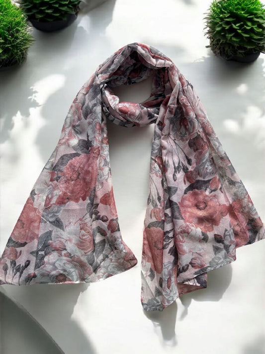 Dusty Pink Floral Printed Lawn Hijab