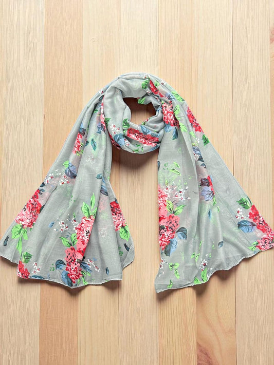 Minty Red Floral Printed Lawn Hijab