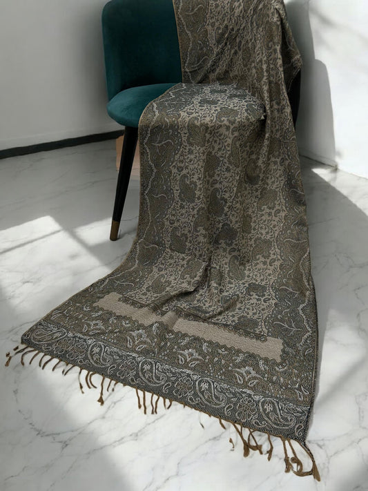 Khaki Brown Ice Gold Two-tone Paisley Pashmina Hijab