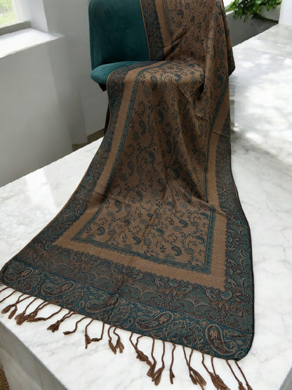 Beige Turquoise Lilac Little Paisleys Two-Tone Pashmina Hijab