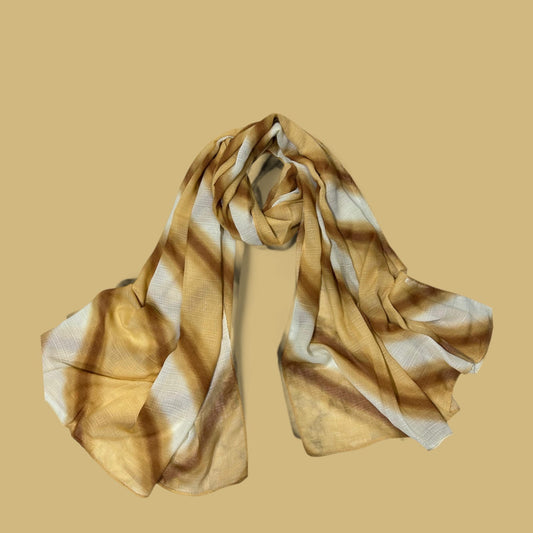 Mustard Gold Striped Tie Dye Printed Modal Hijab