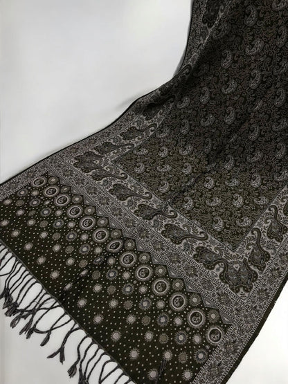 Sepia Brown Silver Dotted Two-tone Paisley Pashmina Hijab