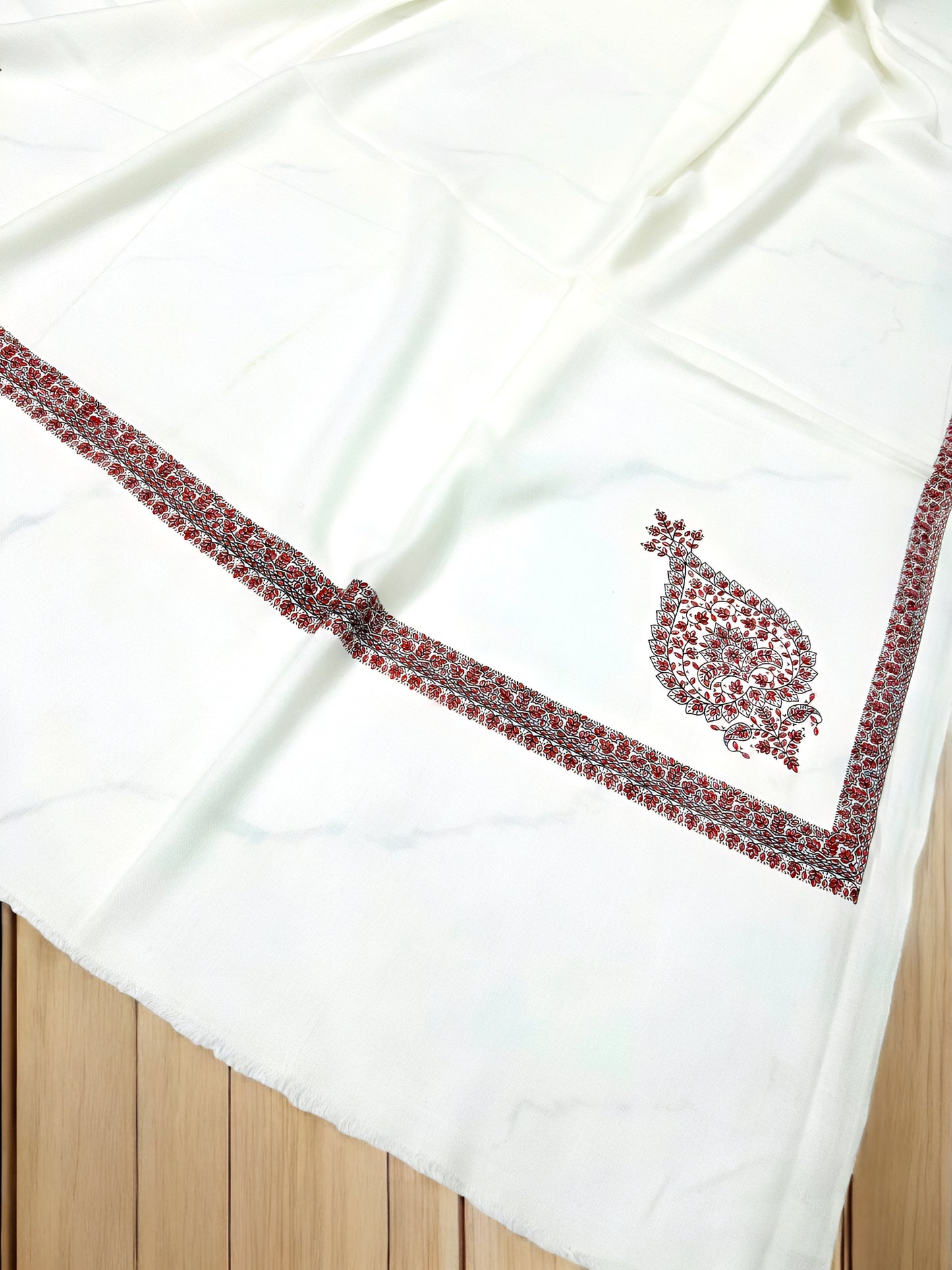 White Orange - Hand Embroidered Paisley Kashmiri Shawl