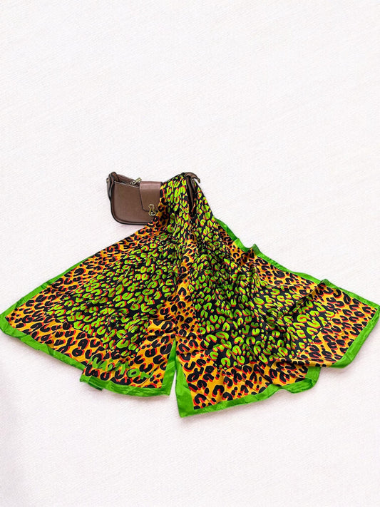 Satin Silk Scarf - Brown Kelly Green Border