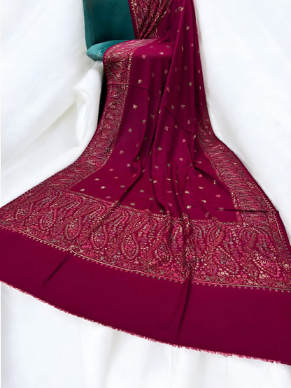 Vivid Magenta - Hand Embroidered Paisley Kashmiri Shawl
