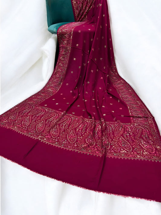 Vivid Magenta - Hand Embroidered Paisley Kashmiri Shawl