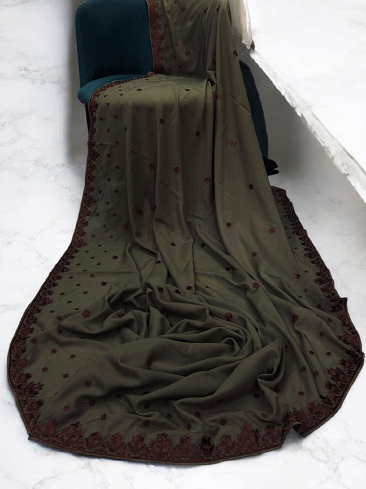 Cedar Dark Peach Floral Embroidered Border Shaal