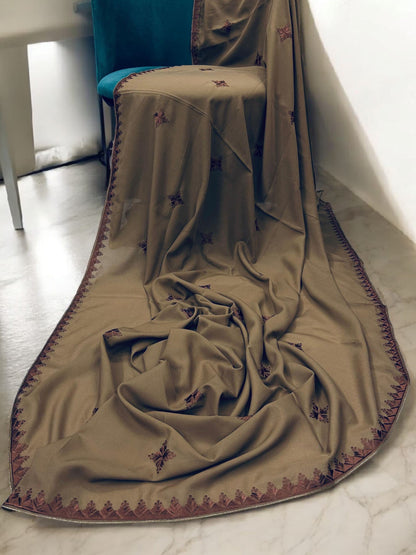Sand Brown Curved Floral Border Shaal