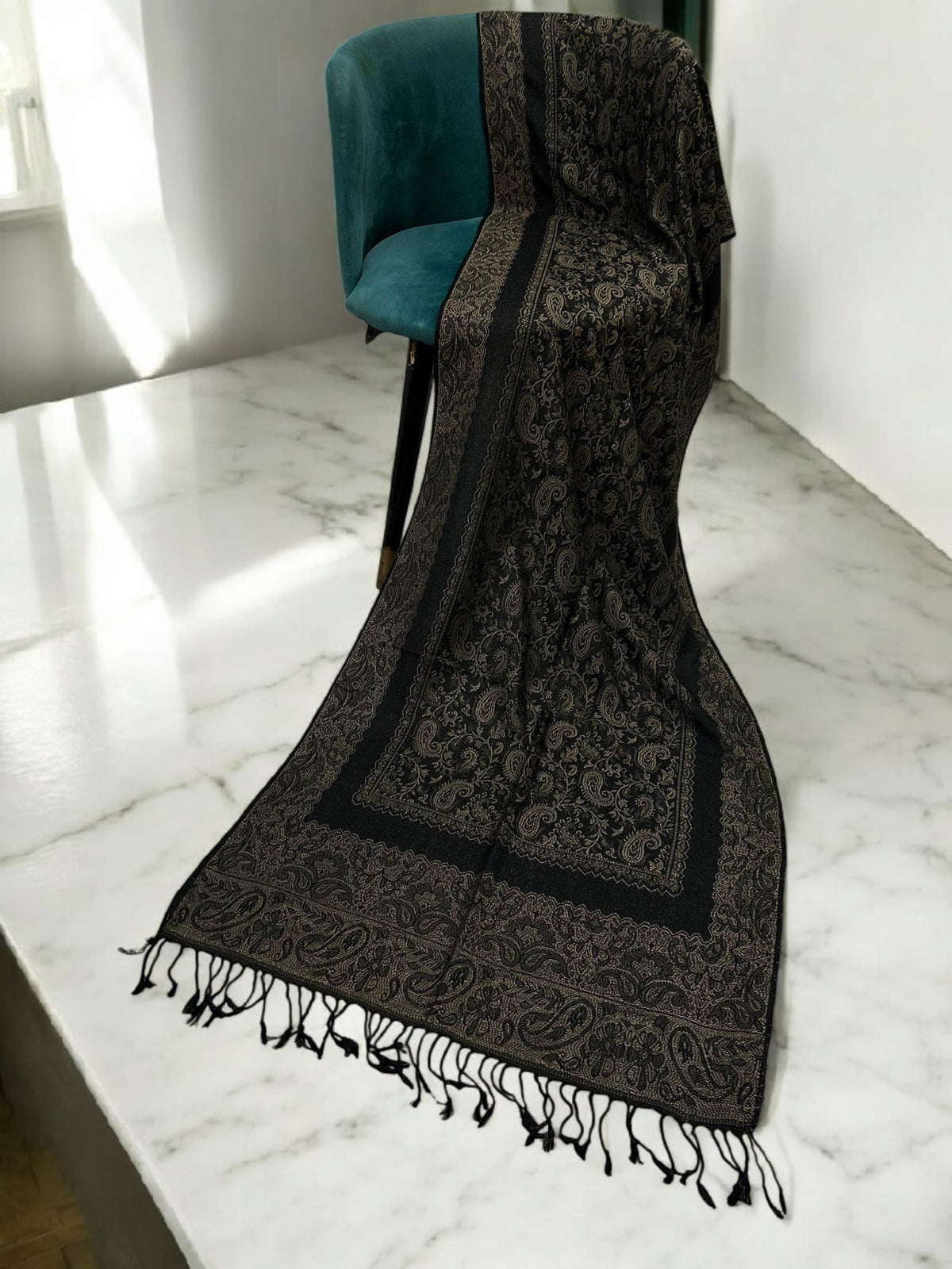 Black Gold Little Paisleys Two-Tone Pashmina Hijab