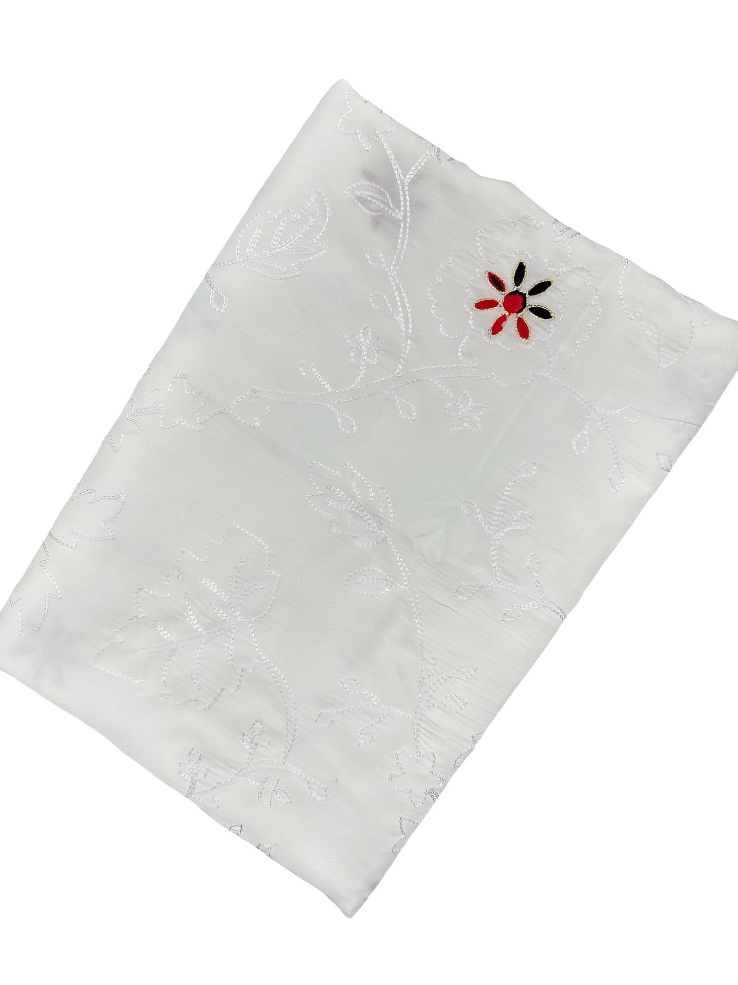 White Multi Floral Embroidered Lawn Dupatta