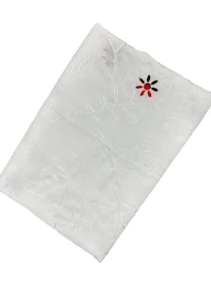 White Multi Floral Embroidered Lawn Dupatta