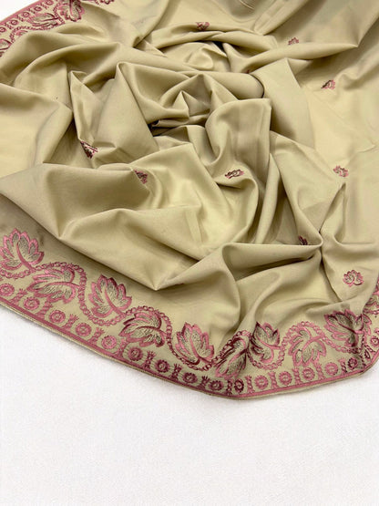 Beige Blush Pink Leaflets Fancy Embroidered Shaal