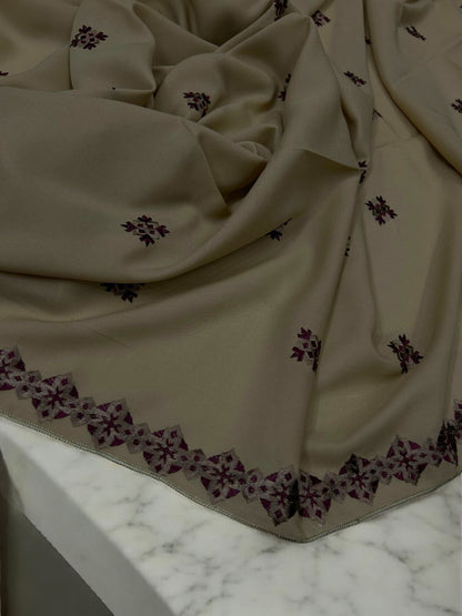 Greige Mahogany Floral Diamond Embroidered Shaal