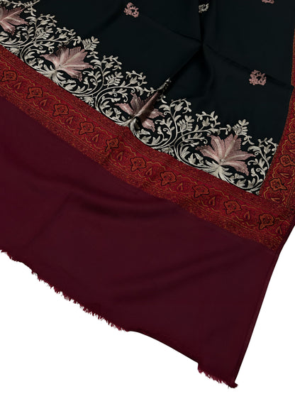 Gul-e-Kashmir – Black Maroon Embroidered Patchwork Shaw