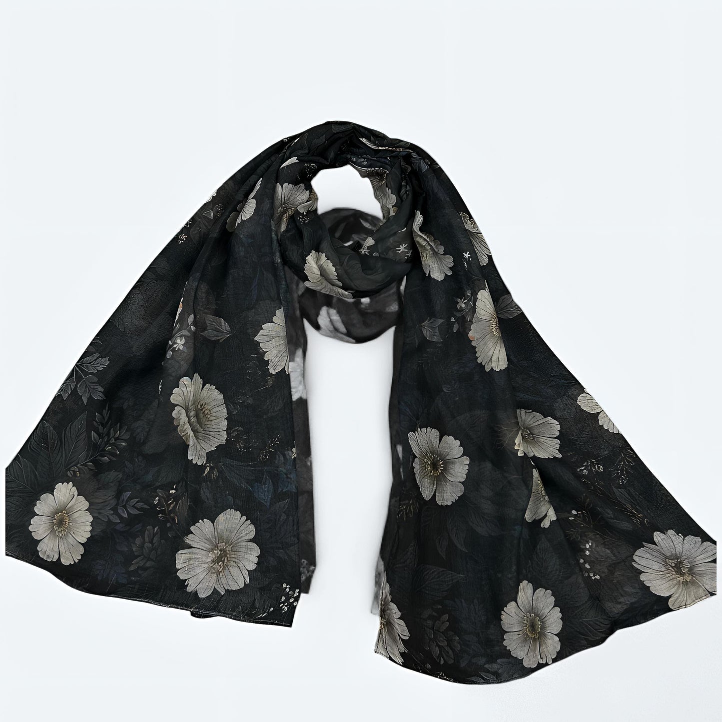 Black Beige Primrose Printed Modal Hijab
