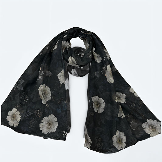 Black Beige Primrose Printed Modal Hijab
