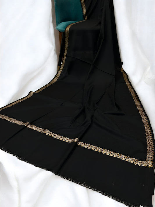 Black - Plain Kashmiri Border Shawl