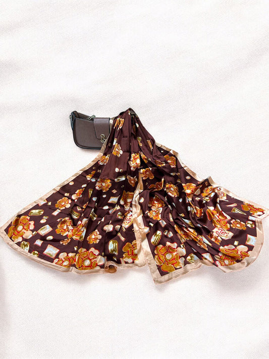 Satin Silk Scarf - Brown Fawn Diamonds