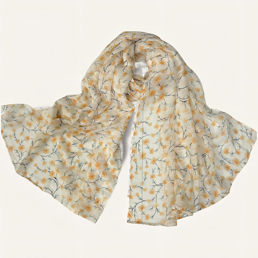 Cream Orange Floral Printed Modal Hijab