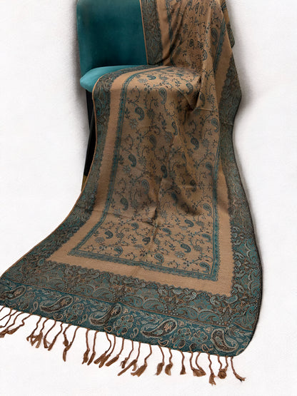 Beige Teal Green Little Paisleys Two-Tone Pashmina Hijab